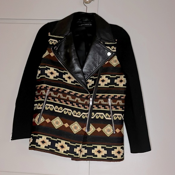 Zara Aztec Leather Wool Jacket - Picture 2 of 6